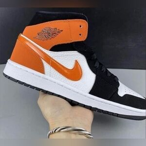 Nike Air Jordan 1 Mid 'Shattered Backboard' Shoes Men Black  orange White